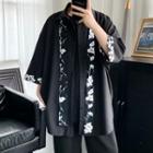 Flower Print 3/4-sleeve Shirt / Cropped Straight-fit Pants