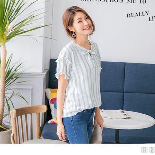 Frilled Trim Striped Pattern Top
