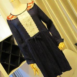 Long-sleeve Panel Drawstring Waist A-line Dress