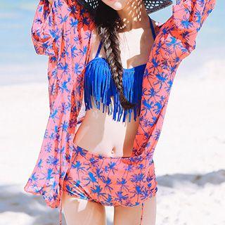 Set: Fringed Bikini + Palm Tree Beach Cover-up