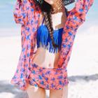 Set: Fringed Bikini + Palm Tree Beach Cover-up