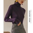 Turtleneck Long-sleeve Knit Top Purple - M