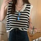 Sleeveless Striped Pointelle Knit Top Stripe - One Size