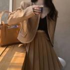 Long-sleeve Plain Jacket / Pleated Mini Skirt