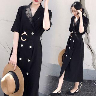 Short-sleeve Double-breasted Midi Coat Dress