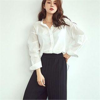 Mandarin-collar Slit-side Shirt