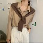 Mock Two-piece Long-sleeve Shawl Panel Shirt