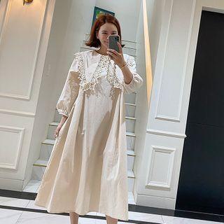 Lace-collar Long Trapeze Dress