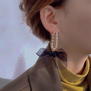 Ribbon Alloy Dangle Earring 1 Pair - 925 Silver Needle - Bow - Black - One Size