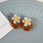 Flower Acrylic Earring 1 Pair - Brown & White - One Size