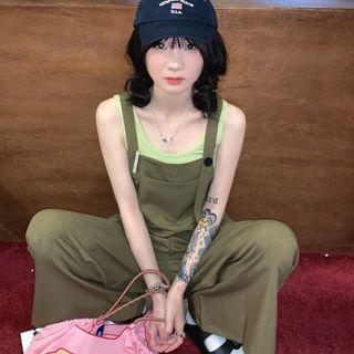 Plain Tank Top / Plain Straight-cut Jumpsuit