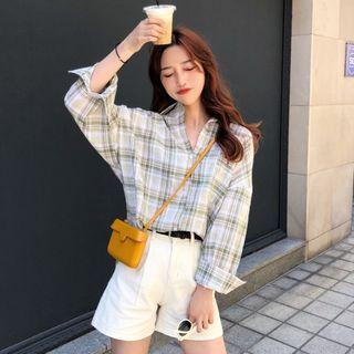 Drop-shoulder Plaid Light Shirt