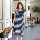 Frill-sleeve Stripe T-shirt Dress