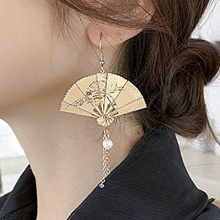 Alloy Fan Faux Pearl Dangle Earring 1 Pair - As Shown In Figure - One Size