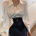 Puff-sleeve Glitter Blouse Off-white - One Size