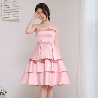 Bow Detail Layered Strapless Cocktail Dress