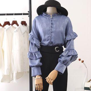 Frill-trim Long-sleeve Button Blouse
