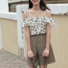 Cold-shoulder Ruffled Leopard Print Blouse