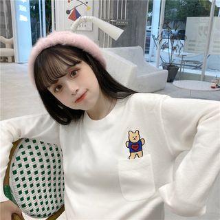 Bear Embroidered Knit Top White - One Size