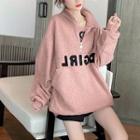 Lettering Fleece Half-zip Mock-neck Sweatshirt