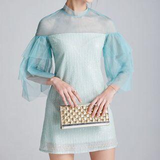 Elbow-sleeve Layered A-line Mesh Dress
