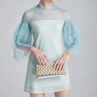 Elbow-sleeve Layered A-line Mesh Dress