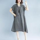 Short-sleeve Checker Midi Dress