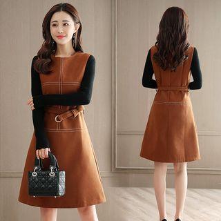 Set: Long-sleeve Knit Top + Sleeveless A-line Dress