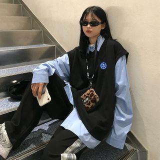 Pocket Detail Shirt / Embroidered Vest