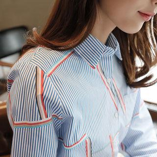 Pocket-front Pattern Stripe Shirt