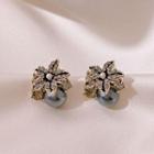 Flower Faux Pearl Earring 1 Pair - Gray Pearl - Gold - One Size