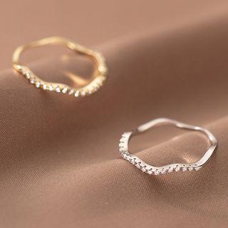 Rhinestone Wavy Sterling Silver Open Ring