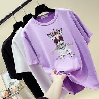 Dog Sequined Short-sleeve T-shirt