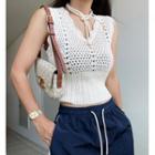 Sleeveless Pointelle Knit Top White - One Size