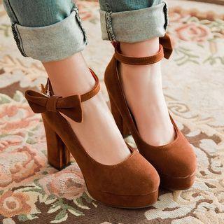 Bow Accent Ankle Strap High Heel Pumps