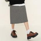 Check Slit Pencil Skirt Black & White - One Size