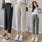 Plain Drawstring-waist Straight-cut Cropped Pants