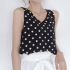 V-neck Dotted Tank Top White Dots - Black - One Size