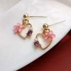Flower Heart Alloy Dangle Earring 1 Pair - Gold & Pink - One Size