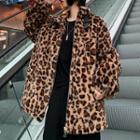 Leopard Print Faux Fur Zip Jacket