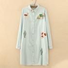 Embroidered Long Shirt Denim Blue - One Size