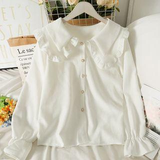 Peter Pan-collar Ruffle-trim Loose Shirt In 5 Colors