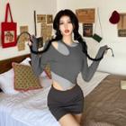 Set: Long-sleeve Cut Out T-shirt + Crop Tank Top