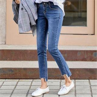 Band-waist Dip-back Straight-cut Jeans