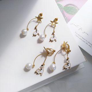 Alloy Cat Faux Pearl Fringed Earring