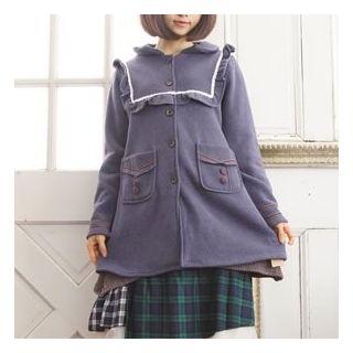 Frill Trim Collared Long Coat