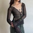 Long-sleeve Strappy Mesh Top