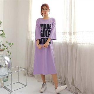 Lettering Loose-fit Midi T-shirt Dress