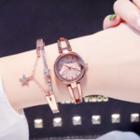 Set: Retro Bracelet Watch + Rhinestone Star Bangle