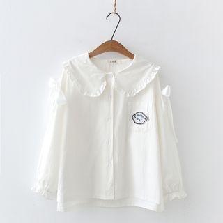 Ruffe Trim Blouse White - One Size